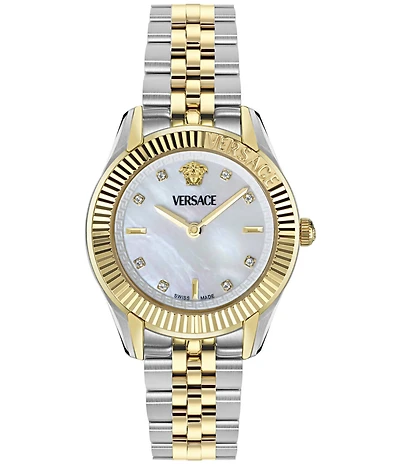 Versace Women's Greca Time Diamond Quartz Analog Two Tone Stainless Steel Bracelet Watch