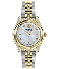 Versace Women's Greca Time Diamond Quartz Analog Two Tone Stainless Steel Bracelet Watch