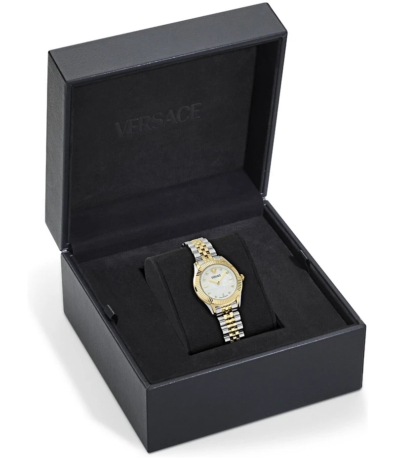 Versace Women's Greca Time Diamond Quartz Analog Two Tone Stainless Steel Bracelet Watch