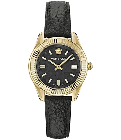 Versace Women's Greca Time Quartz Analog Black Leather Strap Watch