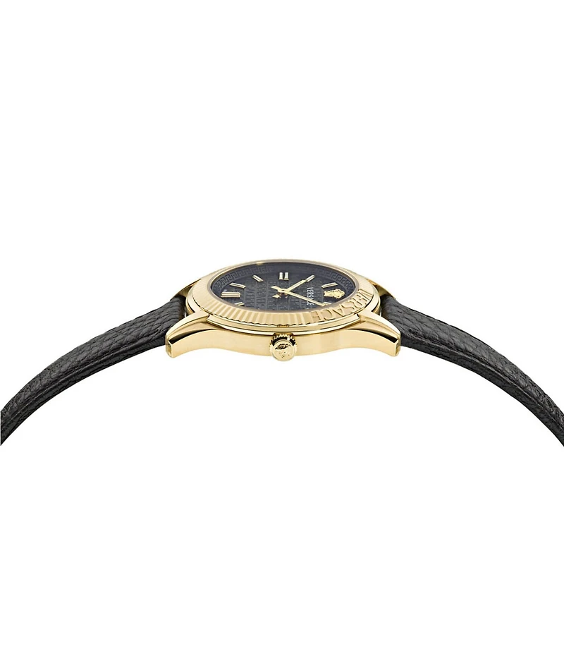 Versace Women's Greca Time Quartz Analog Black Leather Strap Watch