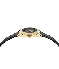 Versace Women's Greca Time Quartz Analog Black Leather Strap Watch