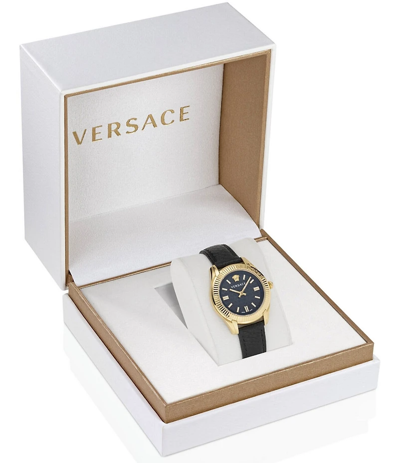 Versace Women's Greca Time Quartz Analog Black Leather Strap Watch