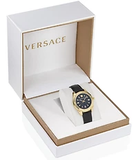 Versace Women's Greca Time Quartz Analog Black Leather Strap Watch