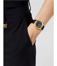 Versace Women's Greca Time Quartz Analog Black Leather Strap Watch