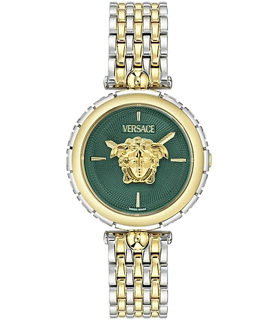 Versace Women's Medusa Heritage Analog Green and Emblem Dial Two Tone Stainless Steel Bracelet Watch