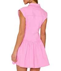 VICI Collection Collared Button Down Cap Sleeve Drop Waist Mini Dress