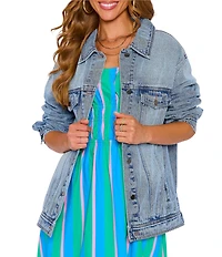 VICI Collection Collared Oversized Denim Jacket