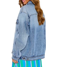 VICI Collection Collared Oversized Denim Jacket