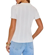 VICI Collection Collared Short Sleeve Half Button Front Top