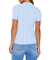 VICI Collection Collared Short Sleeve Half Button Front Top