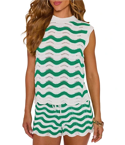 VICI Collection Coordinating Crochet Knit Crew Neck Sleeveless Top