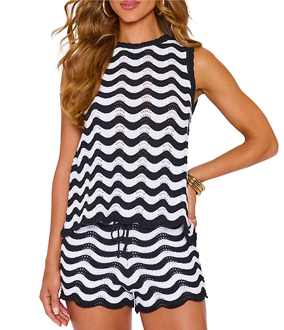 VICI Collection Coordinating Crochet Knit Crew Neck Sleeveless Top