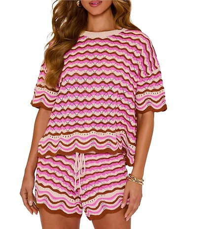 VICI Collection Coordinating Knit Crochet Short Sleeve Tee Shirt