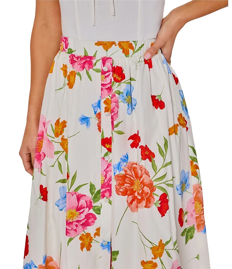 VICI Collection Cotton Floral A-Line Midi Skirt
