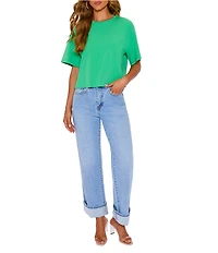 VICI Collection Crew Neck Short Sleeve Oversized Crop Tee