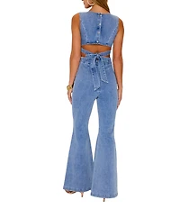 VICI Collection Crew Neck Sleeveless Front Seam Denim Flared Jumpsuit