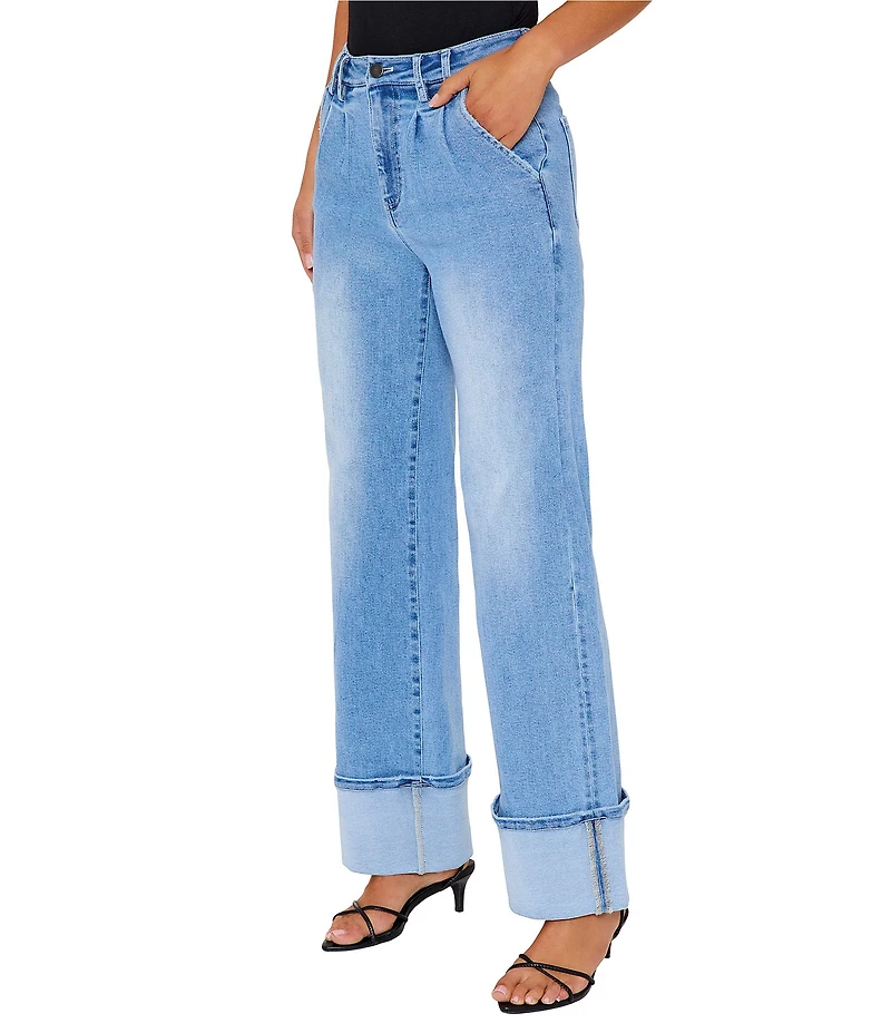 VICI Collection Cuffed Wide Leg Stretch Denim Jeans