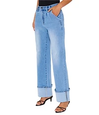 VICI Collection Cuffed Wide Leg Stretch Denim Jeans