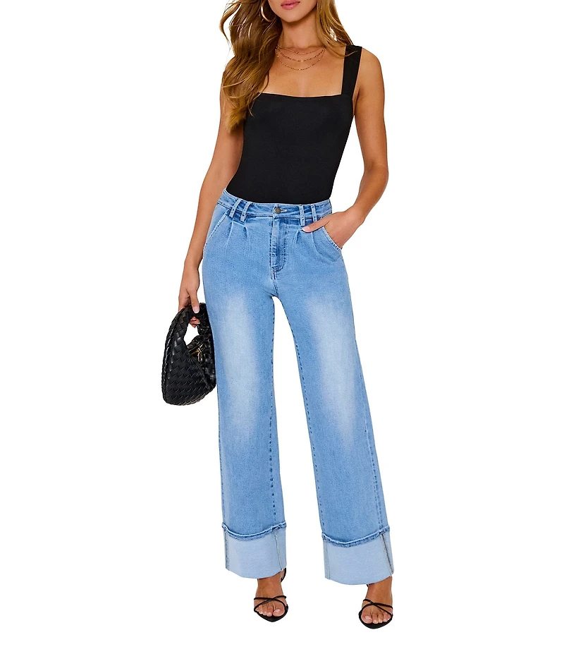 VICI Collection Cuffed Wide Leg Stretch Denim Jeans