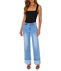VICI Collection Cuffed Wide Leg Stretch Denim Jeans