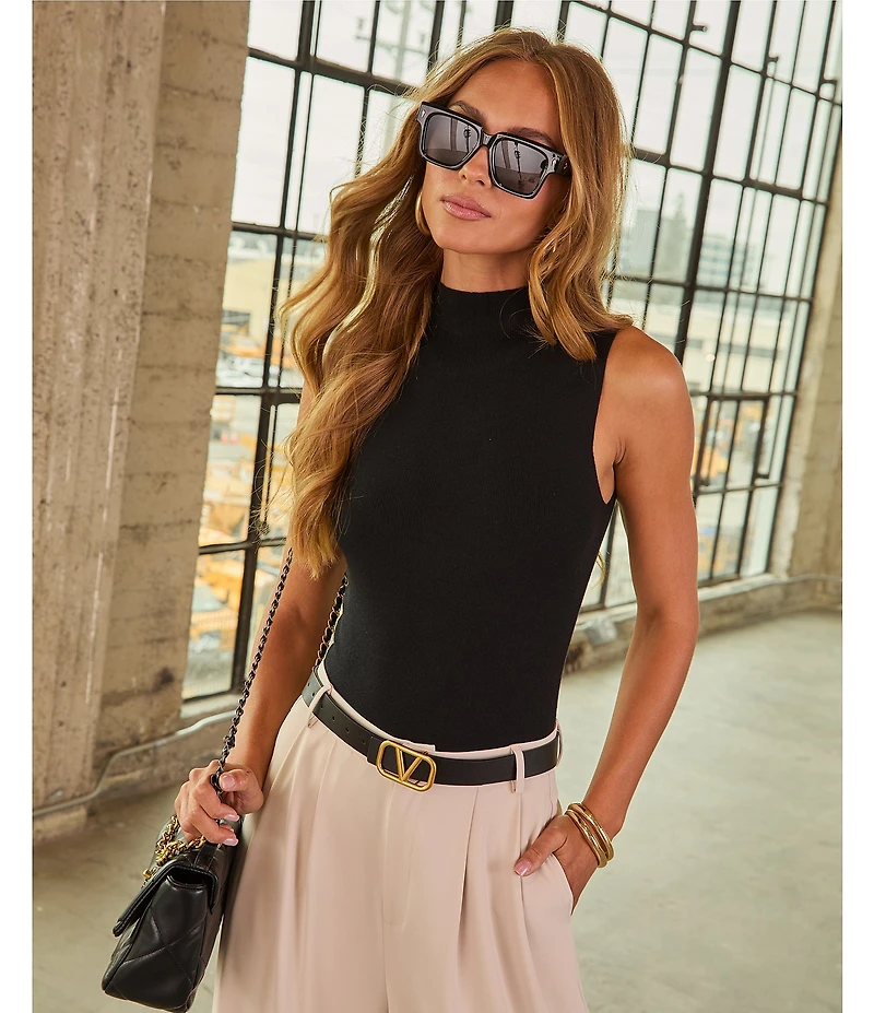 VICI Collection Mock Neck Sleeveless Knit Top