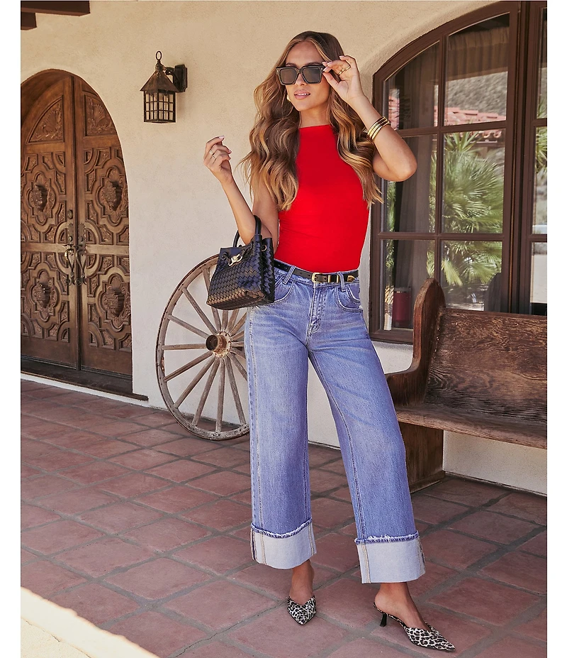 VICI Collection Seamless Knit Mock Neck Cap Sleeve Top