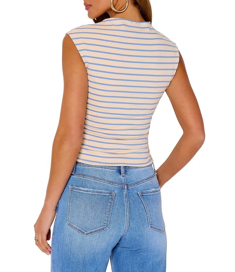 VICI Collection Seamless Stripe Knit Mock Neck Cap Sleeve Top