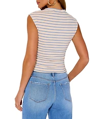 VICI Collection Seamless Stripe Knit Mock Neck Cap Sleeve Top