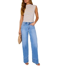 VICI Collection Seamless Stripe Knit Mock Neck Cap Sleeve Top