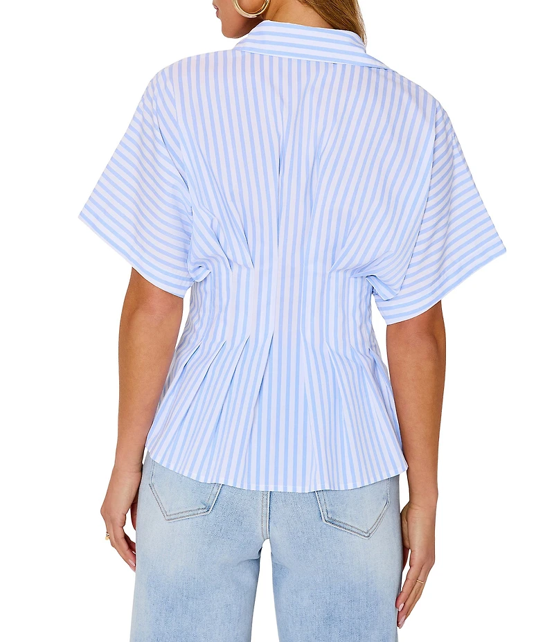 VICI Collection Striped Collared Short Sleeve Button Front Peplum Blouse