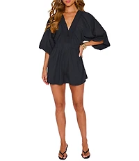 VICI Collection V-Neck 3/4 Puff Sleeve Romper