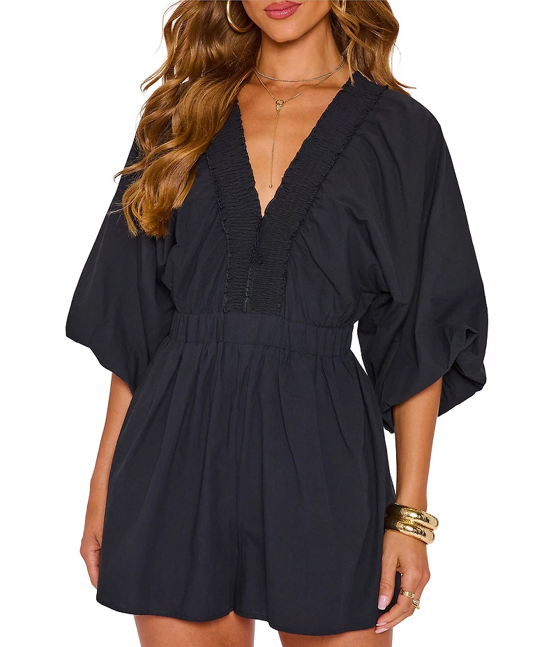 VICI Collection V-Neck 3/4 Puff Sleeve Romper