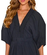 VICI Collection V-Neck 3/4 Puff Sleeve Romper