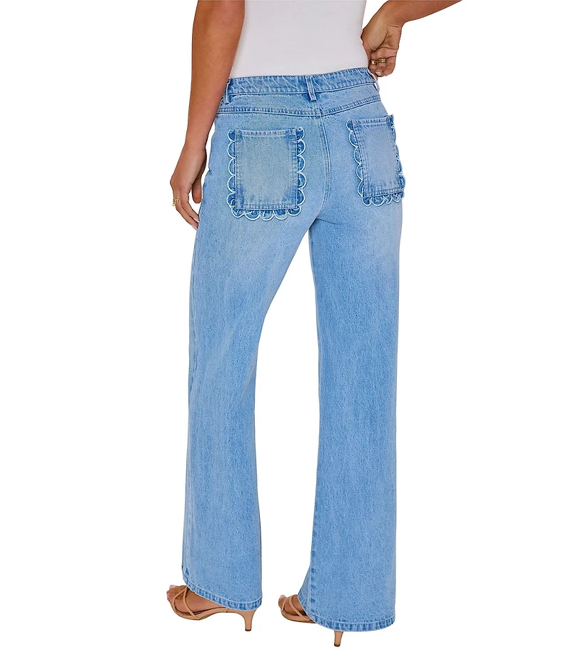 VICI Collection Wide Leg Ruffle Back Pockets Wide Leg Denim Jeans