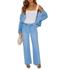 VICI Collection Wide Leg Ruffle Back Pockets Wide Leg Denim Jeans