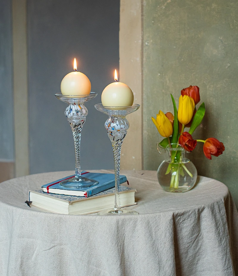 VIETRI Chiara White Short Candle Holders, Set of 2