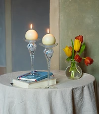 VIETRI Chiara White Short Candle Holders, Set of 2