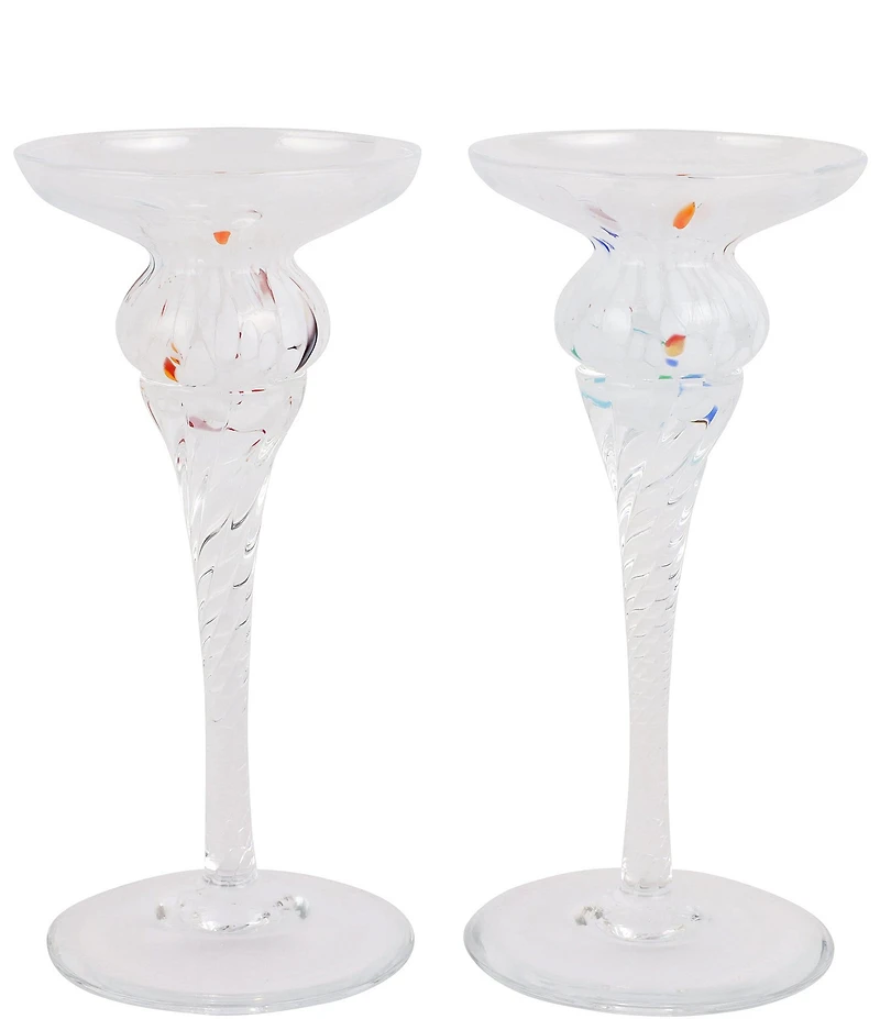 VIETRI Chiara White Short Candle Holders, Set of 2