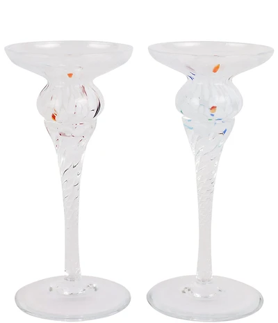 VIETRI Chiara White Short Candle Holders, Set of 2