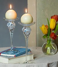 VIETRI Chiara White Tall Candle Holders, Set of 2