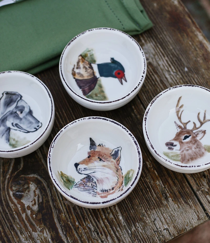 VIETRI Festive Fall Wildlife Black Hunting Dog Condiment Bowl