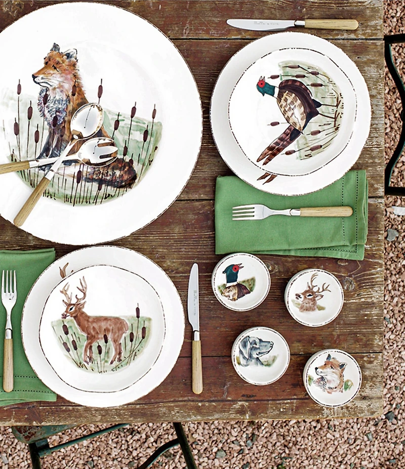 VIETRI Festive Fall Wildlife Black Hunting Dog Condiment Bowl