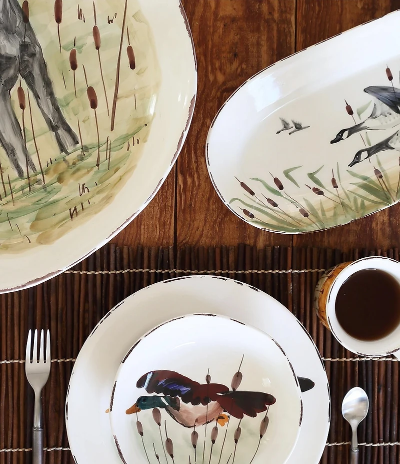 VIETRI Festive Fall Wildlife Hunting Dog Pasta Bowl