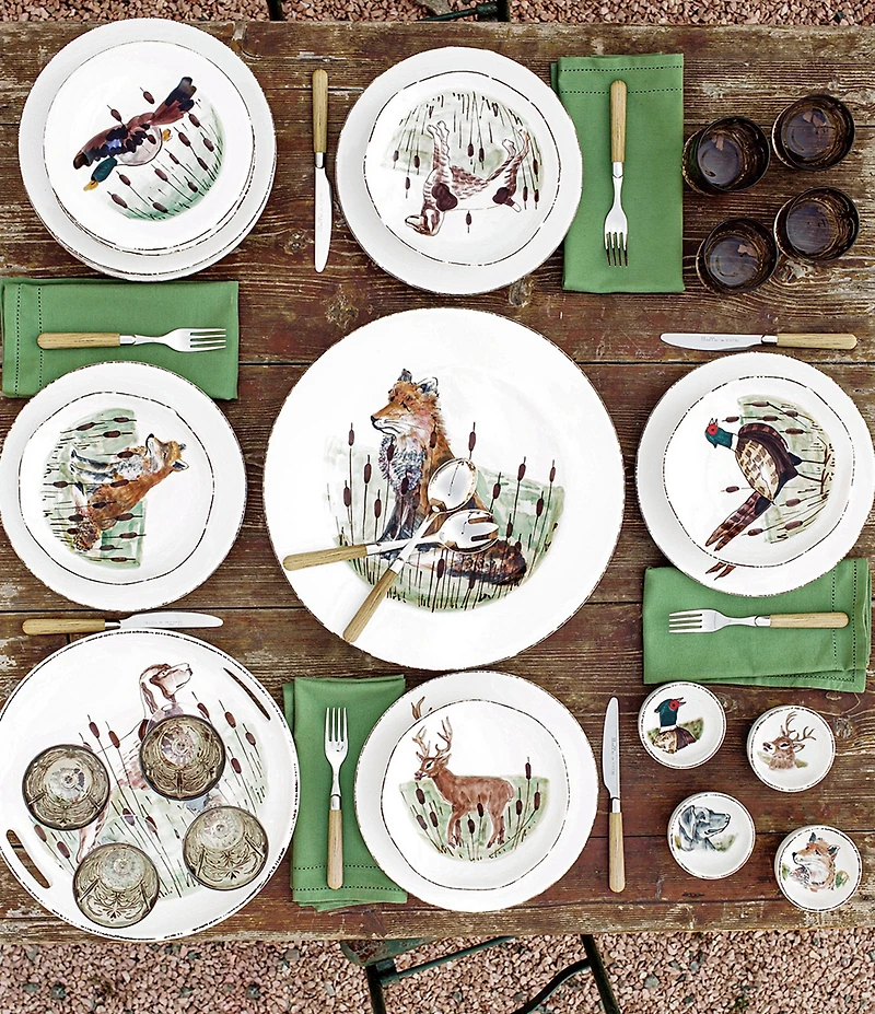 VIETRI Festive Fall Wildlife Spaniel Handled Round Tray