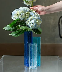 VIETRI Flora Glass Blue Vase Trio