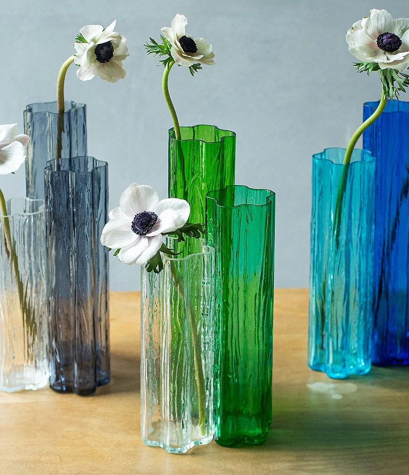 VIETRI Flora Glass Blue Vase Trio
