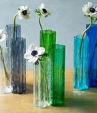 VIETRI Flora Glass Blue Vase Trio
