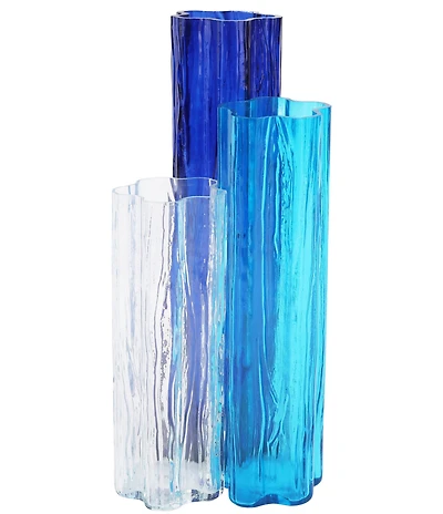 VIETRI Flora Glass Blue Vase Trio