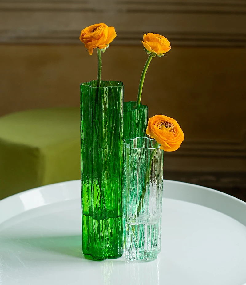 VIETRI Flora Glass Green Vase Trio